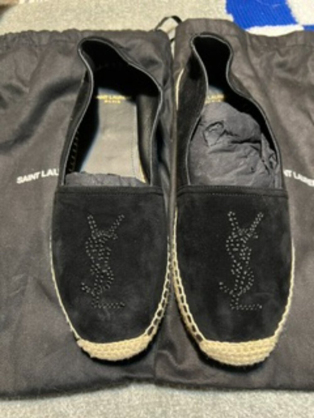 New Never Worn Authentic YSL Black Suede Espadrilles Size 7 1/2 inc. Dustbag